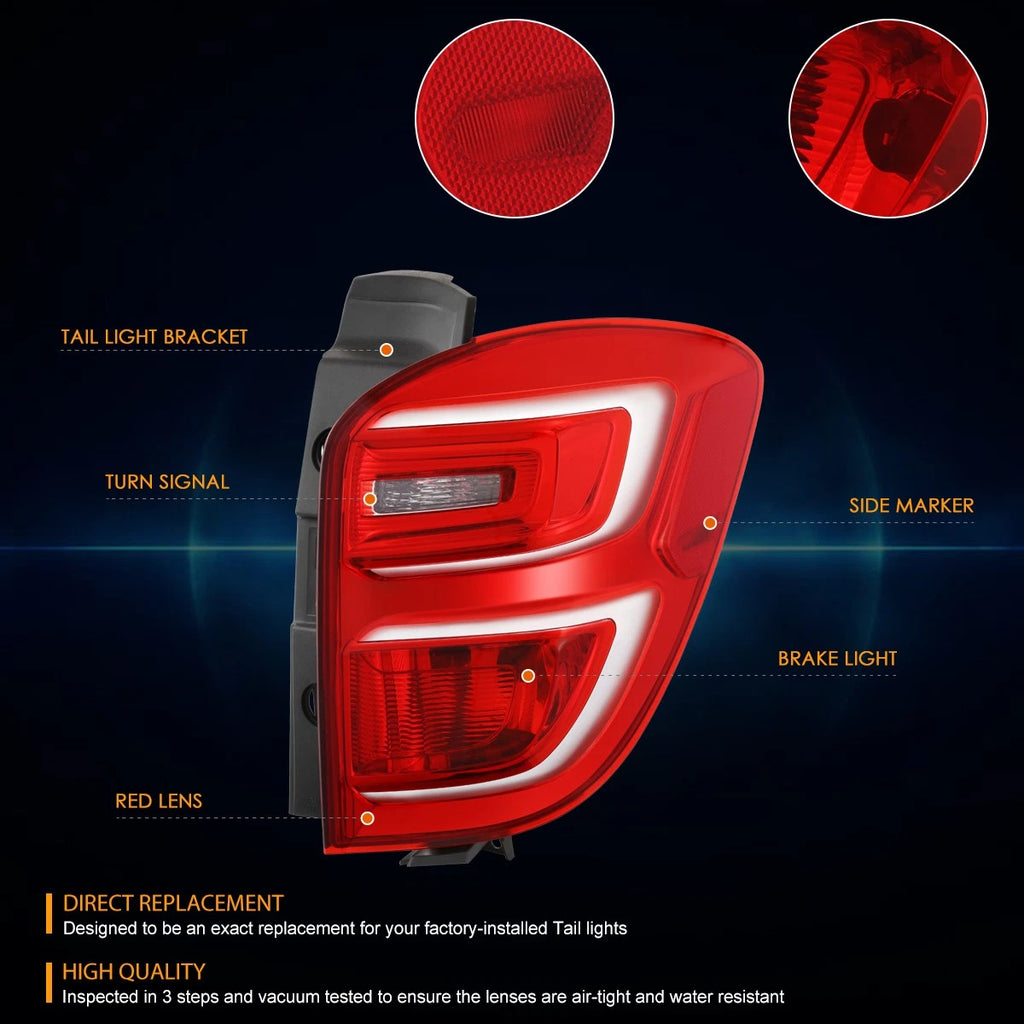 Right Side Tail Brake Light for Chevy Equinox (2016–2017) Red/Clear Lens