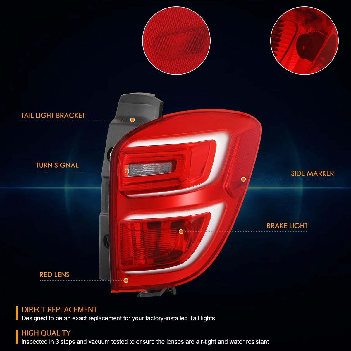 Right Side Tail Brake Light for Chevy Equinox (2016–2017) Red/Clear Lens
