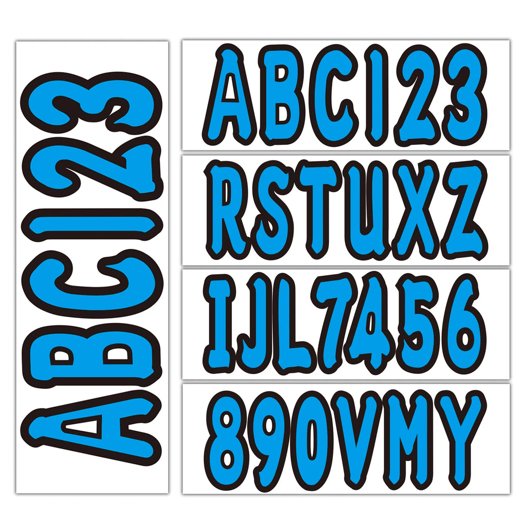 Set of 4 Blue Decals A-Z & 0-9 for Boat Registration Stickers