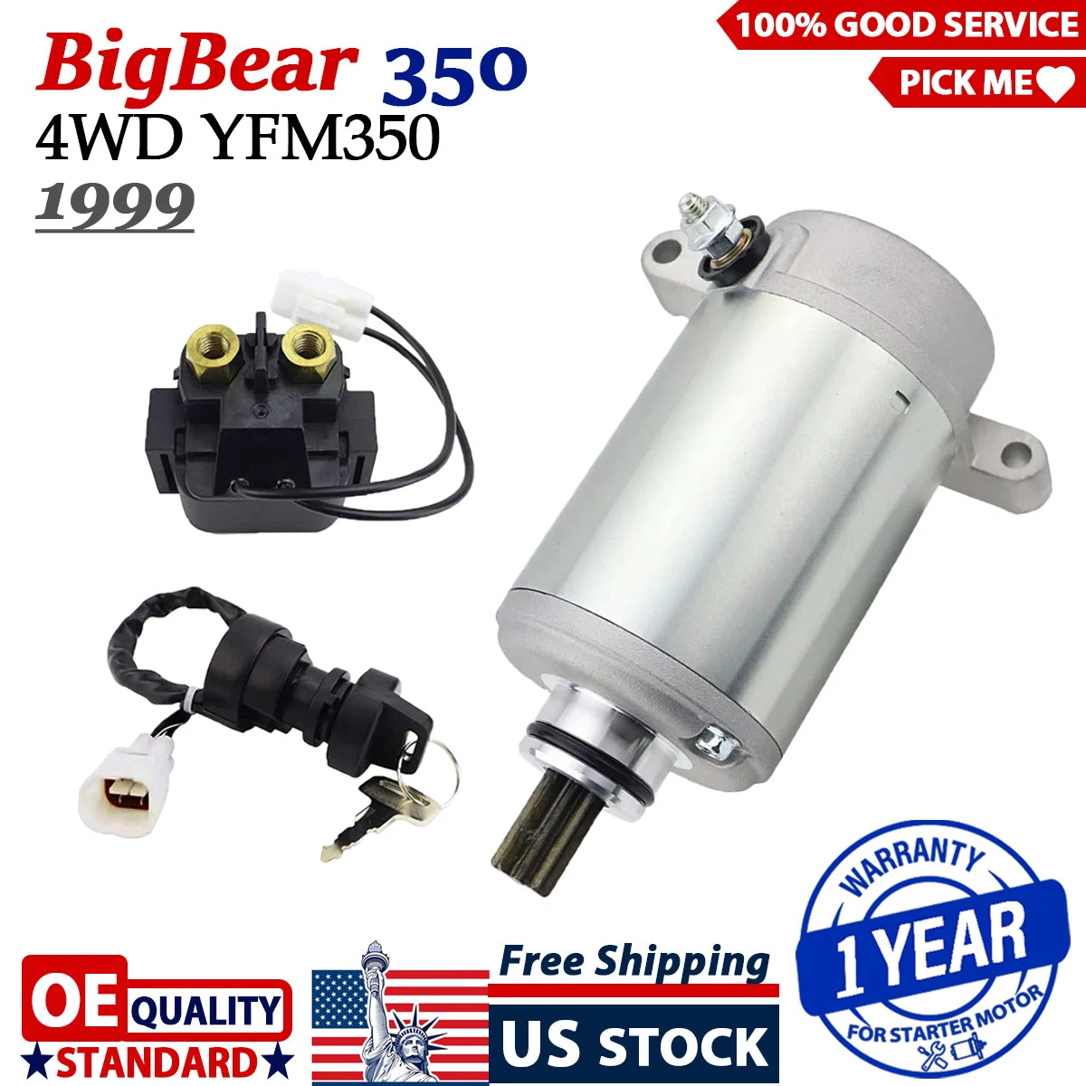 Starter for Yamaha Big Bear 350 4WD YFM350FHL/FHLC/FWBL (1999) with Relay & Switch