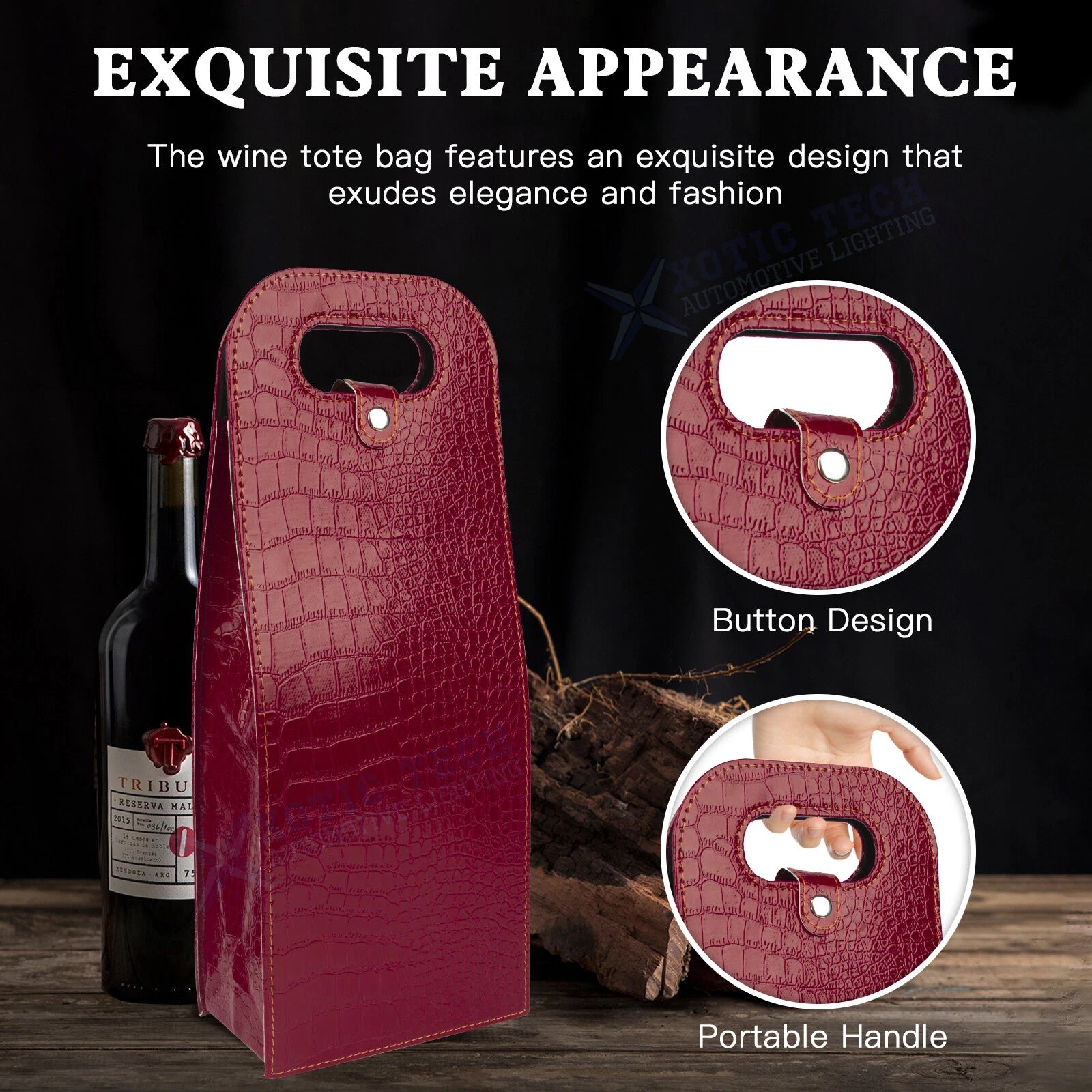 Red Crocodile Grain Wine Carrier Bag for Double Bottle (Tote)