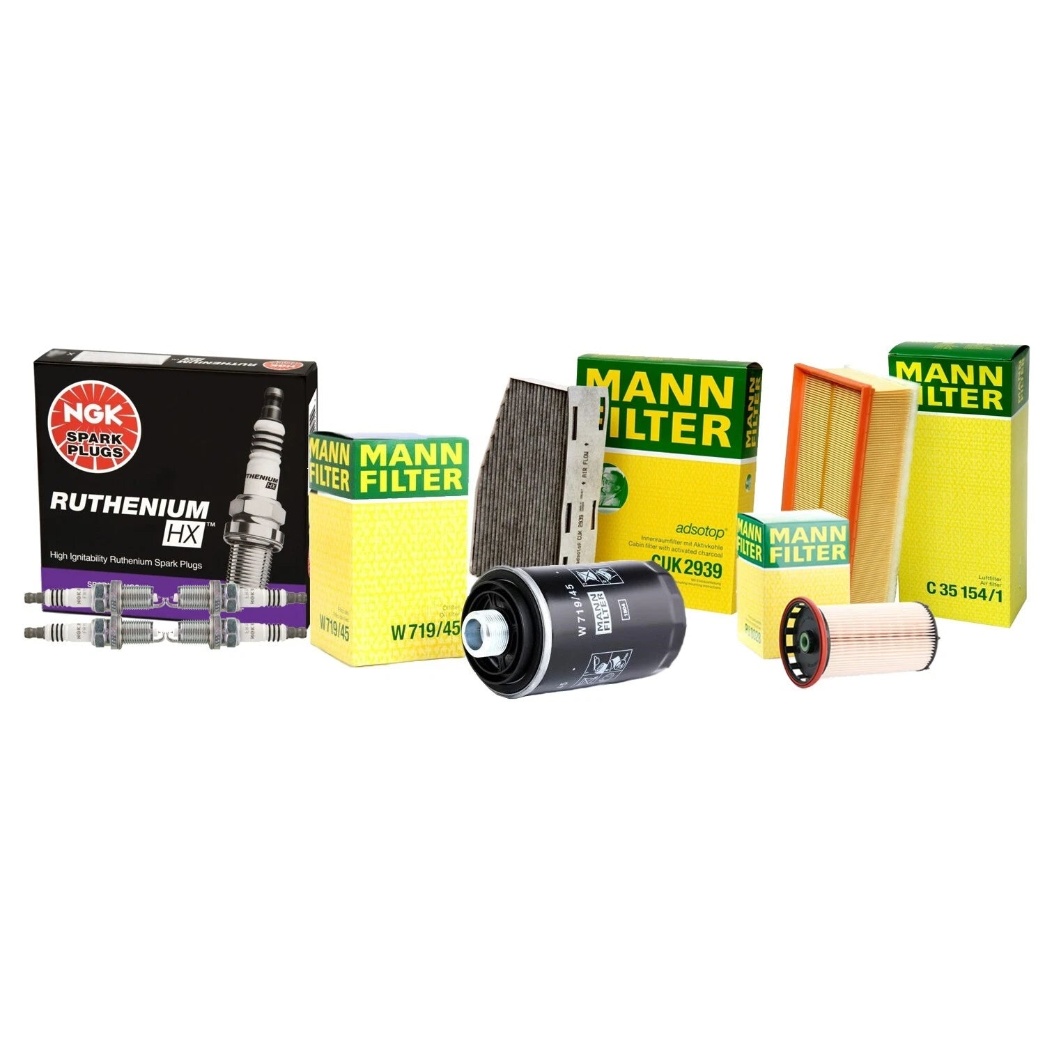Mann Filters & 4 NGK Spark Plugs Kit for Audi A3 A3 Quattro (2010)
