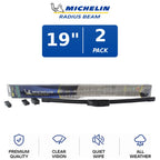 Set of 2 Michelin Radius Beam Wiper Blades 19" for All Vehicles