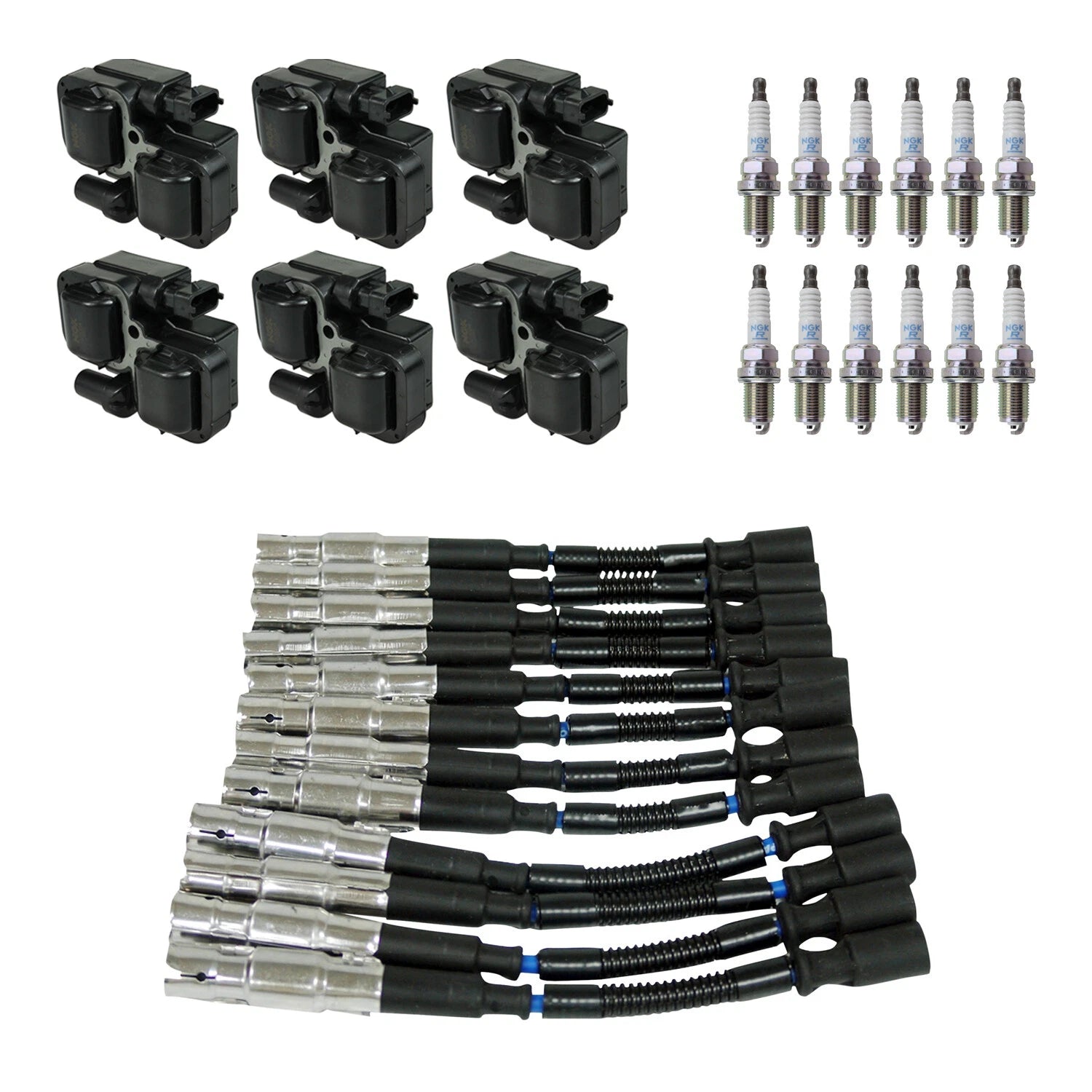 Set of 6 Ignition Coil Wires & 12 Nickel Spark Plugs for Mercedes W203 C32 AMG (2001–2007)