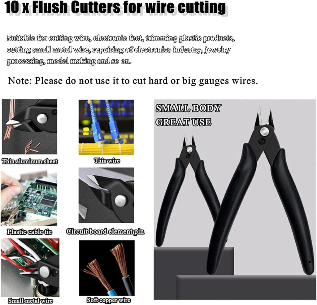 Set of 10 Flush Wire Cable Cutters Diagonal Cutting Pliers