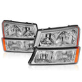 Set of 2 Bumper Headlight Lamps for Chevy Silverado/Avalanche (2003–2006) Chrome Amber