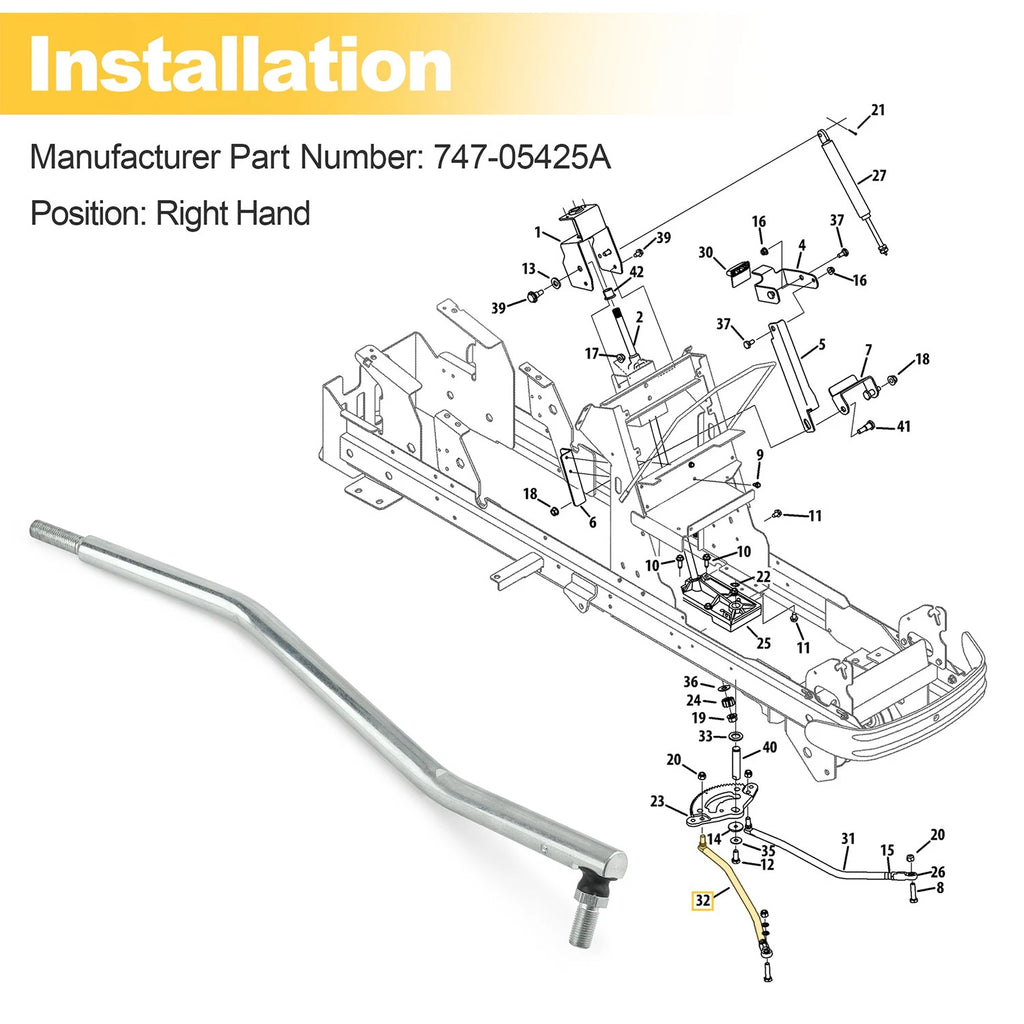 Steering Drag Link Rod 747-05425A for Cub Cadet XT3-GSX (2018–2023)