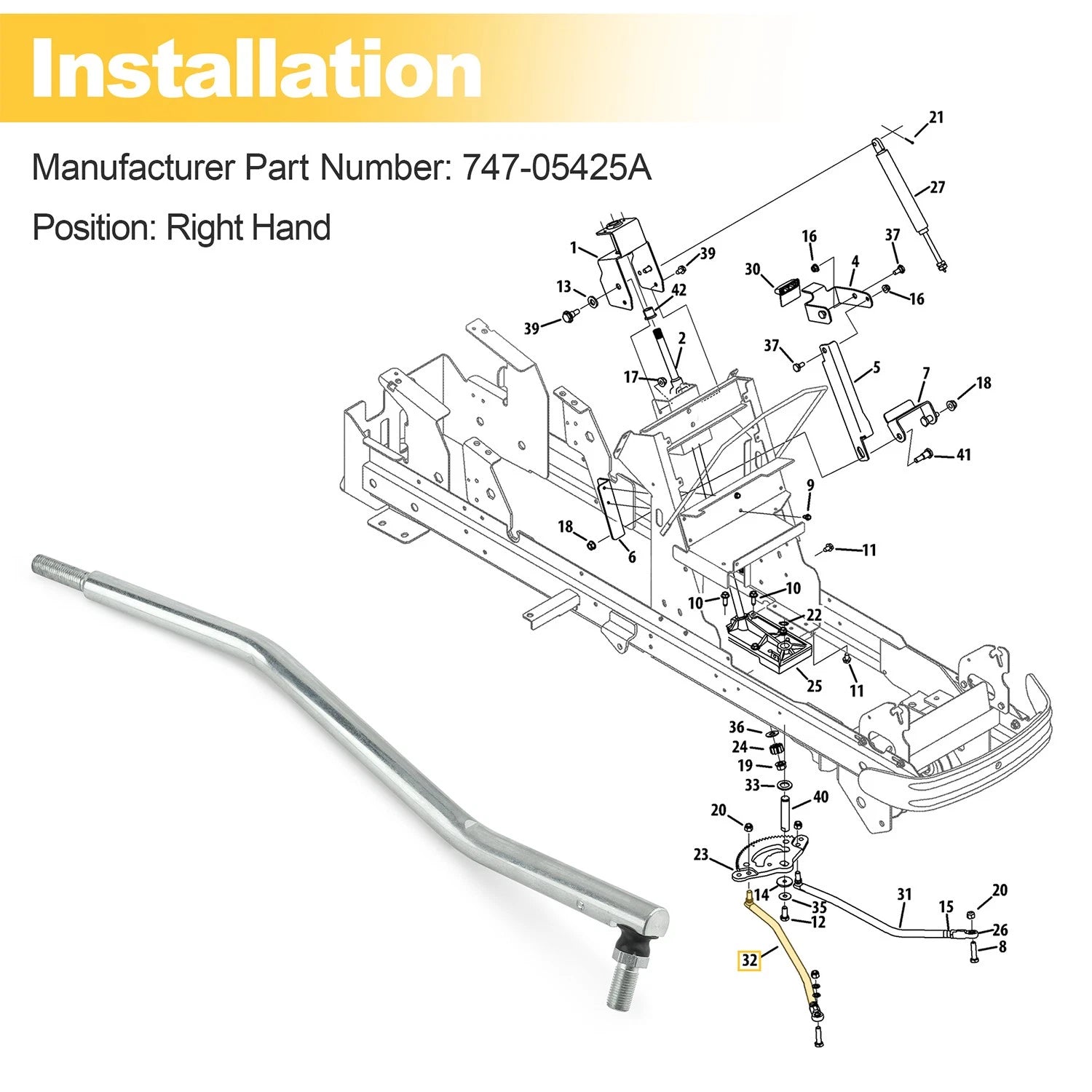Steering Drag Link Rod 747-05425A for Cub Cadet XT3-GSX (2018–2023)