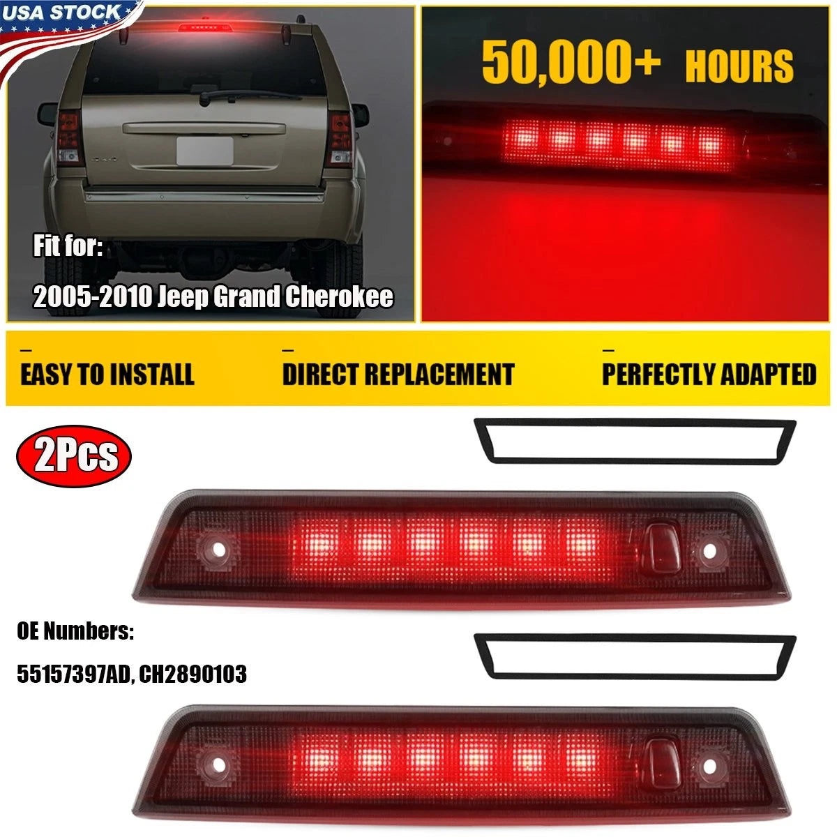 2X LED Third Brake Light for Jeep Grand Cherokee (2005–2010)
