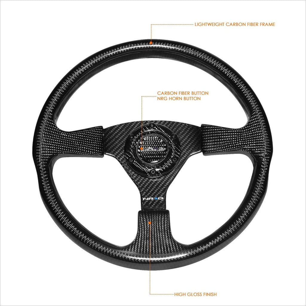 NRG ST-012CF 350mm 3-Spoke Flat Carbon Fiber Steering Wheel for Universal (2010–2023)