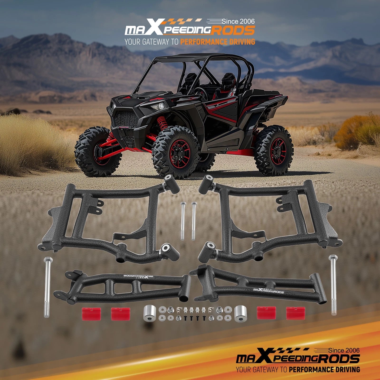 Set of 4 Rear High Clearance Offset A Arms for Polaris RZR (2016–2018)