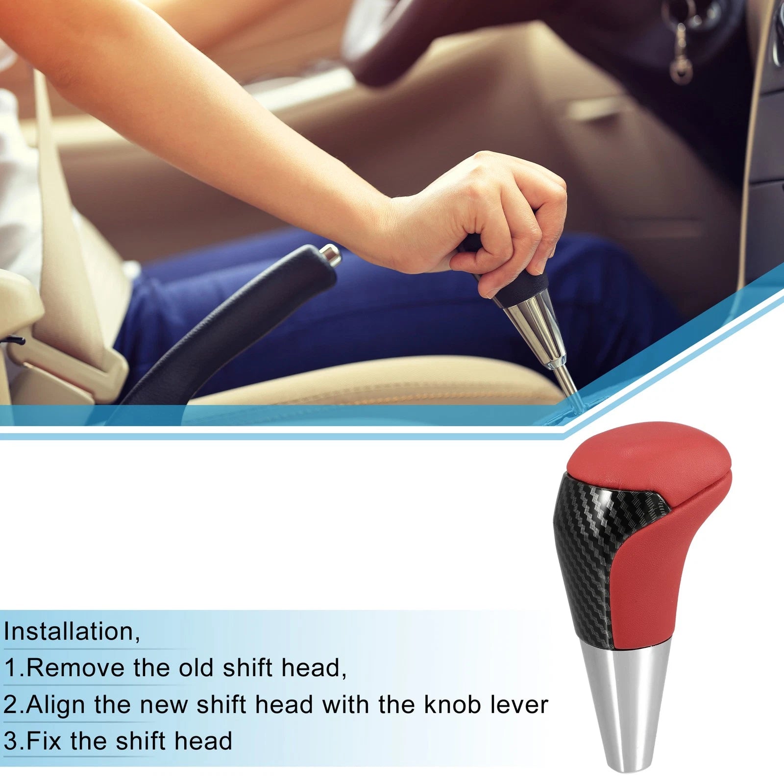 Gear Shift Knob for Toyota (Unpunched, Carbon Fiber Pattern, Red)