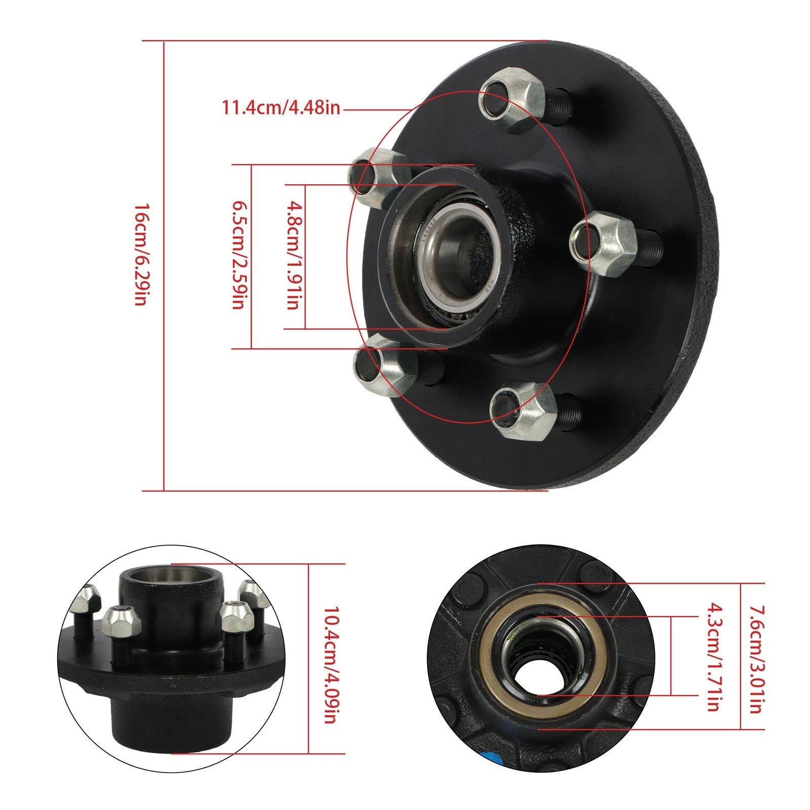 Set of 4 Lug Trailer Idler Hub Kit for 3500 lbs (Fits 5 x 4.5)