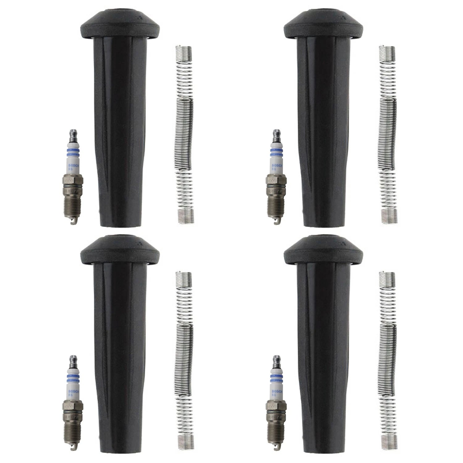 Set of 4 Bosch Platinum Spark Plugs & Denso Ignition Coil Boot Kit for Escape Focus (L4)