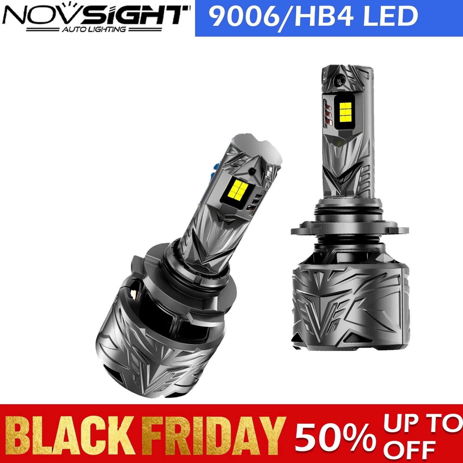 2X 9006 HB4 LED Headlight Bulb for NOVSIGHT (50000LM)