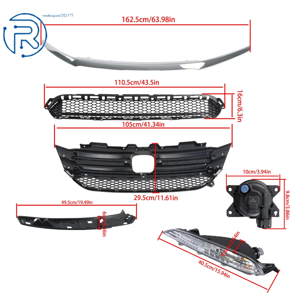 Front Bumper Grille Set with Fog Lamps for Honda Pilot (2016-2018)