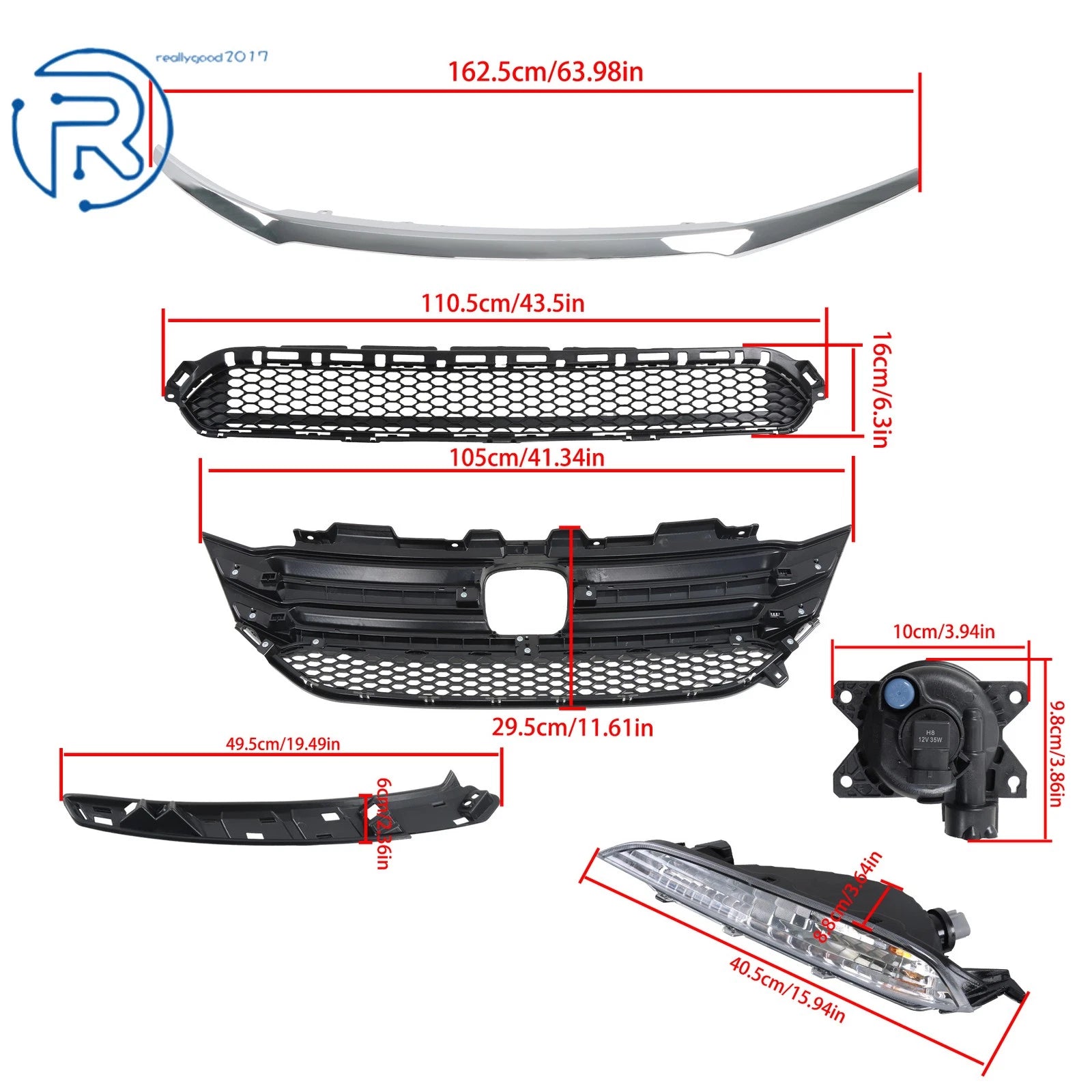 Front Bumper Grille Set with Fog Lamps for Honda Pilot (2016-2018)