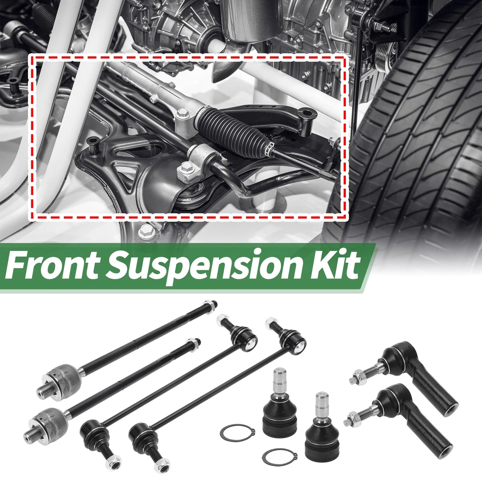 8pcs Front Suspension Kit Tie Rod End Sway Bar Link for Ford Mustang 