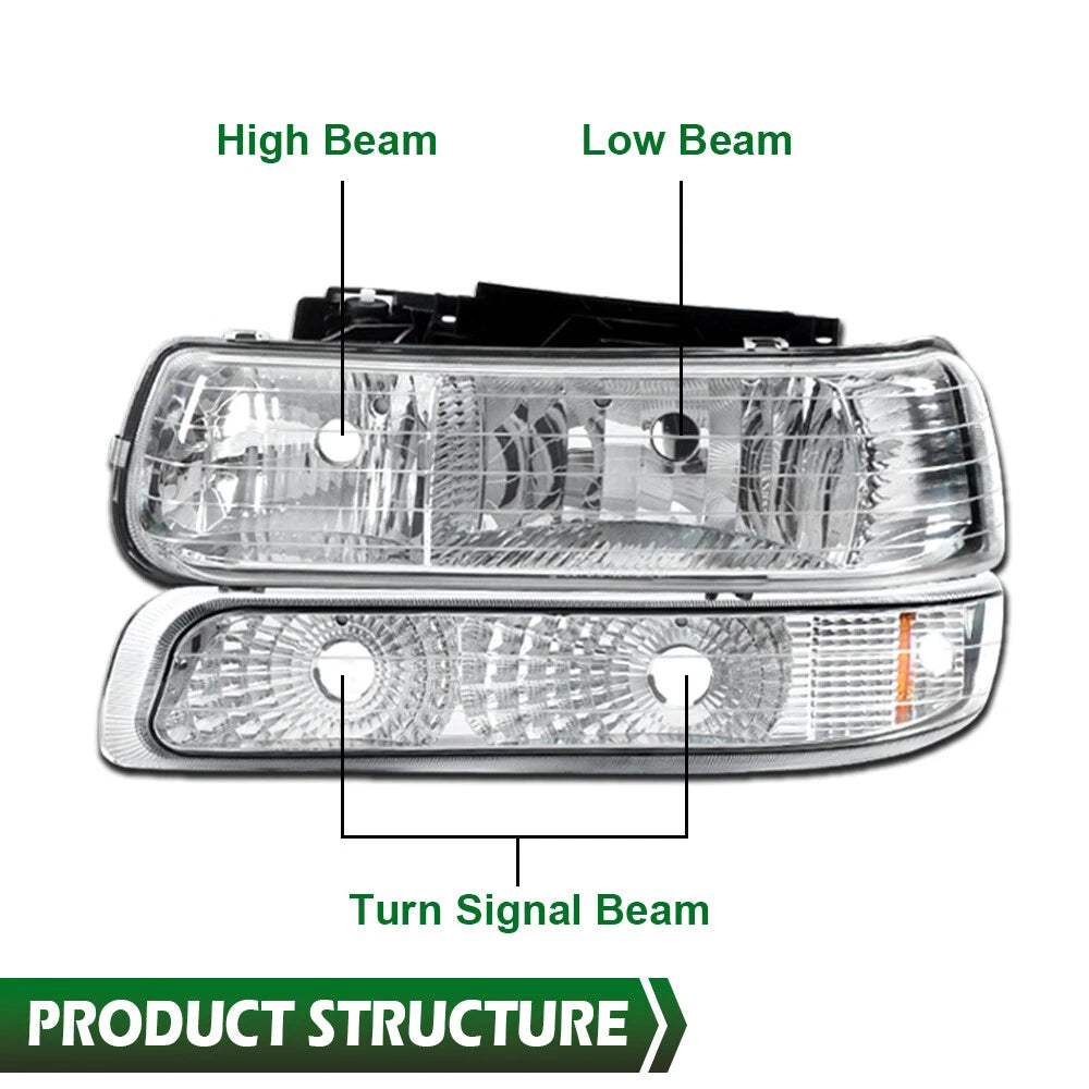 Chrome Headlights and Fog Lights for Suburban Tahoe Silverado (2000–2006)