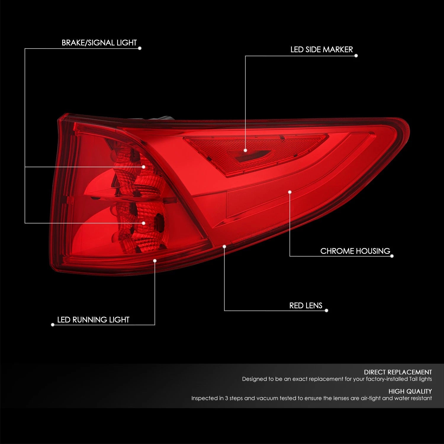 Chrome Red LED Taillight Assembly for Honda Odyssey (2018–2023)