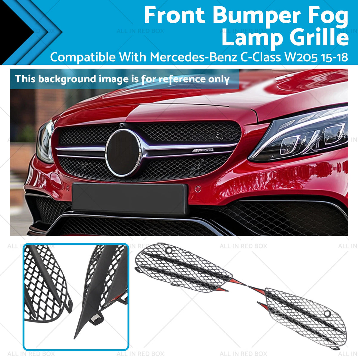 Pair Front Bumper Fog Lamp Grille for Mercedes-Benz C-Class W205 (2015–2018)
