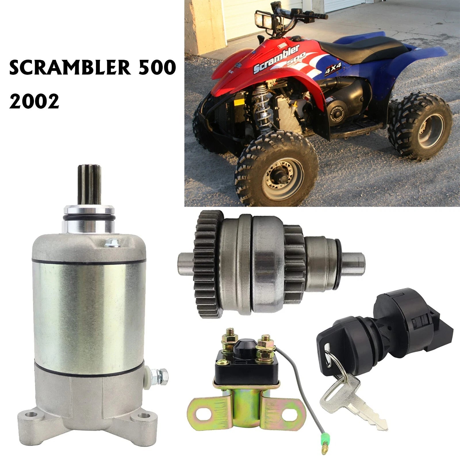 Starter Motor, Bendix, Relay & Key Switch for Polaris Scrambler 500 (2002)