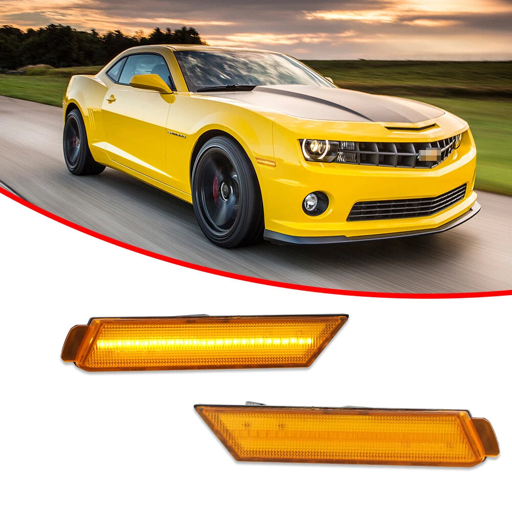 2X Amber Lens LED Front Bumper Side Marker Lights for Chevy Camaro (2010–2015)