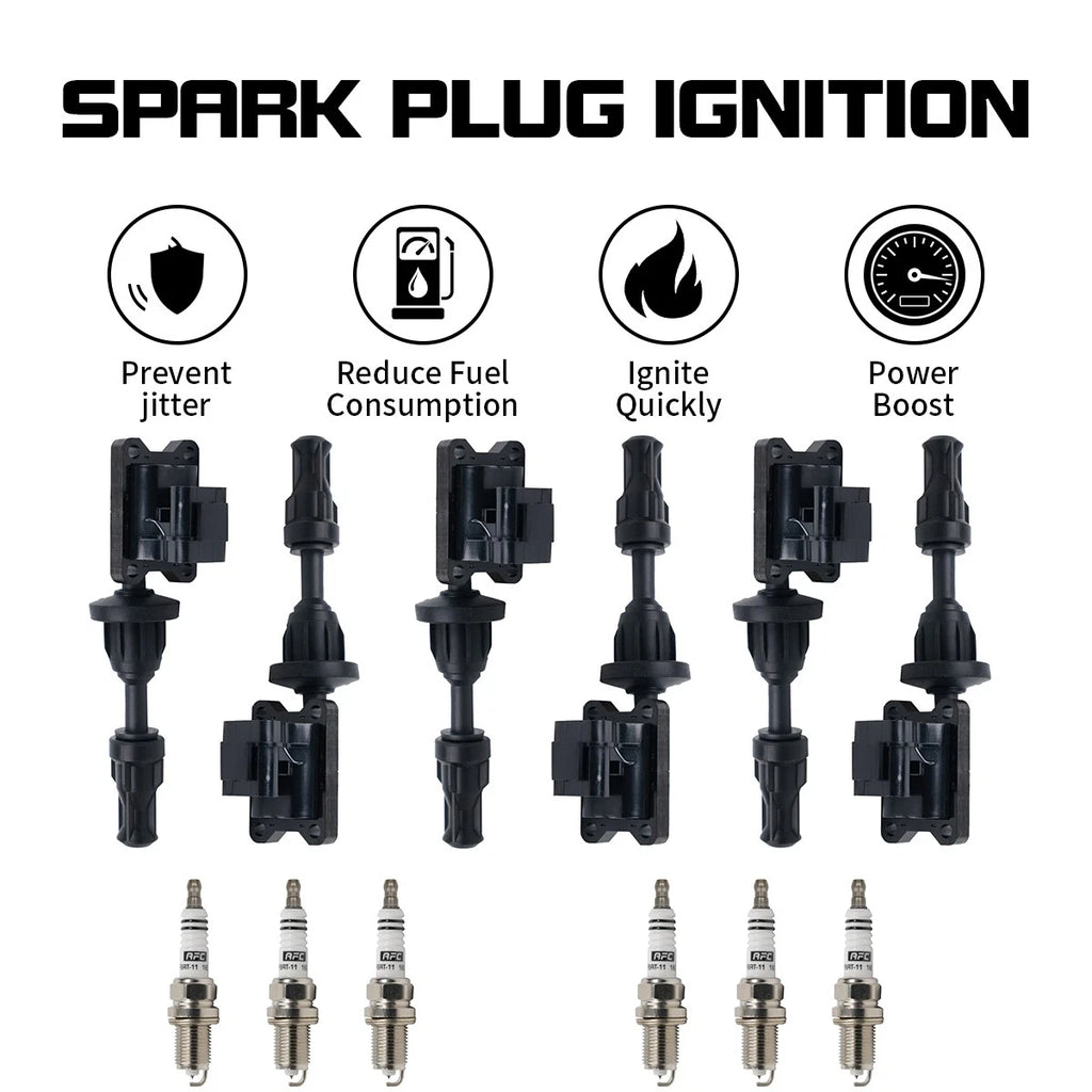 6X Ignition Coil + Spark Plugs for Infiniti J30 (1993–1997) Nissan 300ZX (1990–1996) 3.0L