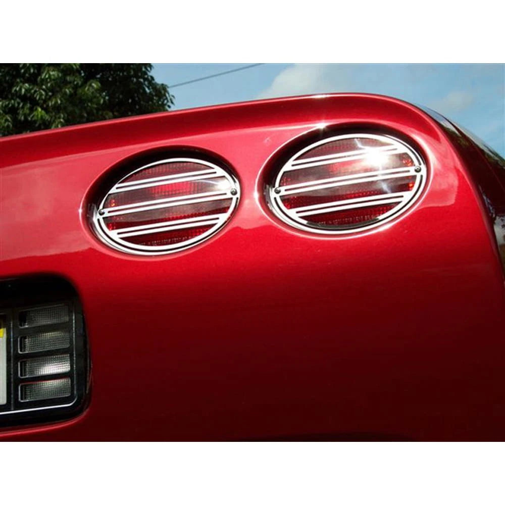 Tail Light Grilles Polished Stainless Steel Slotted 4pc for Chevy Corvette (1997–2004)