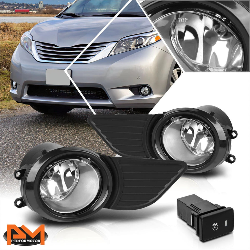 Clear Lens Front Bumper Fog Lights w/Switch & Bezel for Toyota Sienna (2011–2017)
