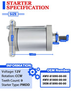 Starter Motor for Yamaha Kodiak 400 YFM400/YFM4A/YFM4FA (2000–2006)