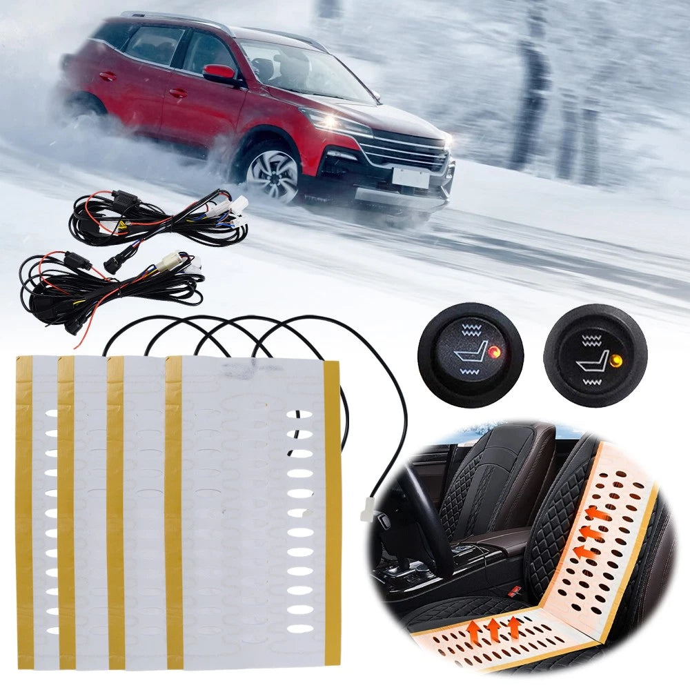 2X Heated Seat Heater Kit for Universal Cars (12V) - Carbon Fiber, Round Switch