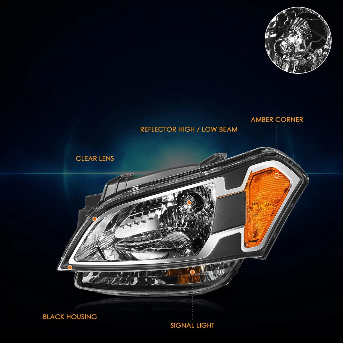 Left Side Headlight Lamp for Kia Soul (2010–2011) - Black Housing, Amber Corner