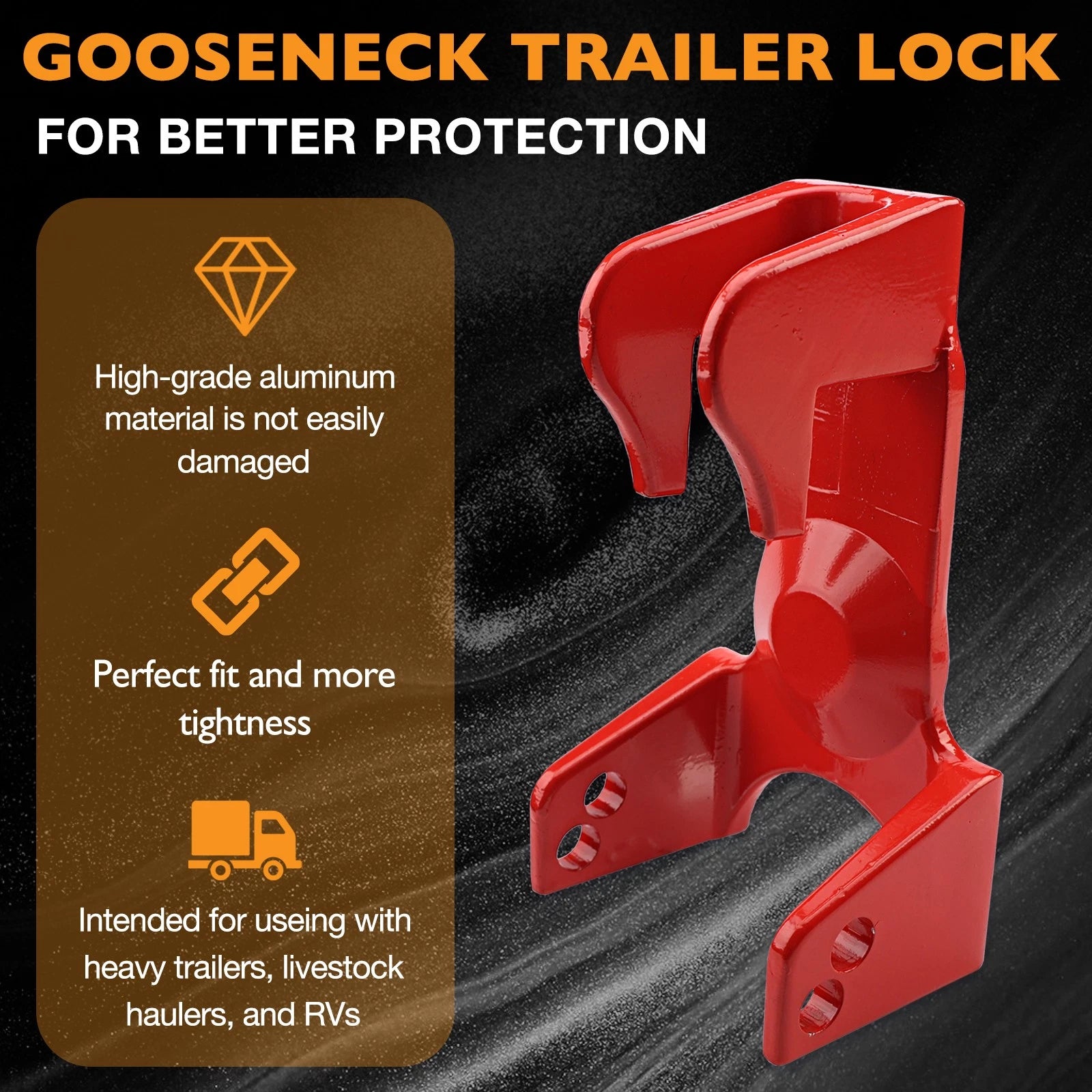 Gooseneck Trailer Hitch Lock for RV Trailers (Heavy Duty, Red)