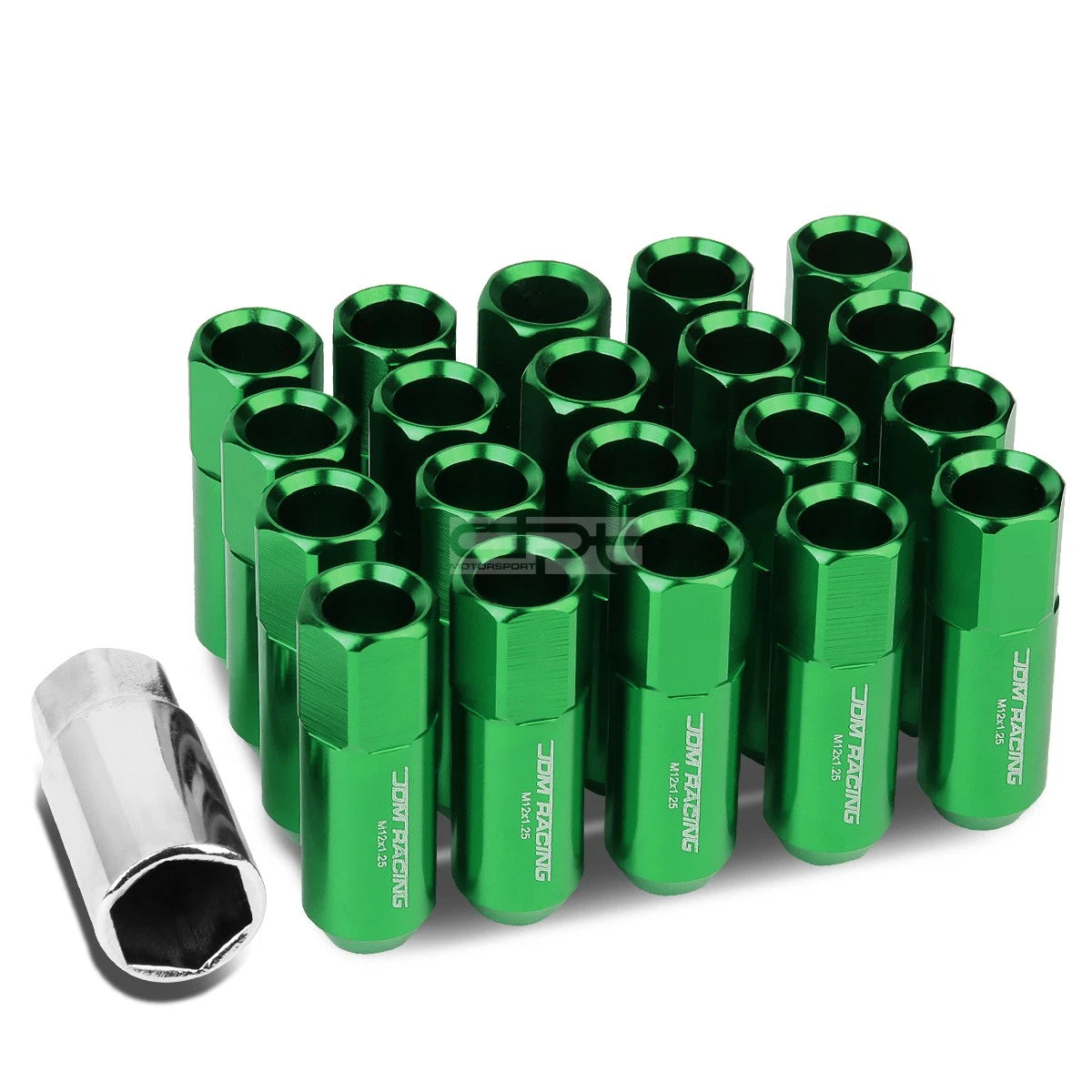 20x M12x1.25 Open End Green Hexagon Lug Nuts + Adapter for JDM Vehicles