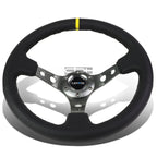 NRG 35cm Deep Dish Leather Steering Wheel with Yellow Stripe for Universal Fit (2010–2023)