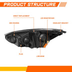 LED DRL Strip Headlights for Ford F150 (2004–2008) Black Housing Clear Corner