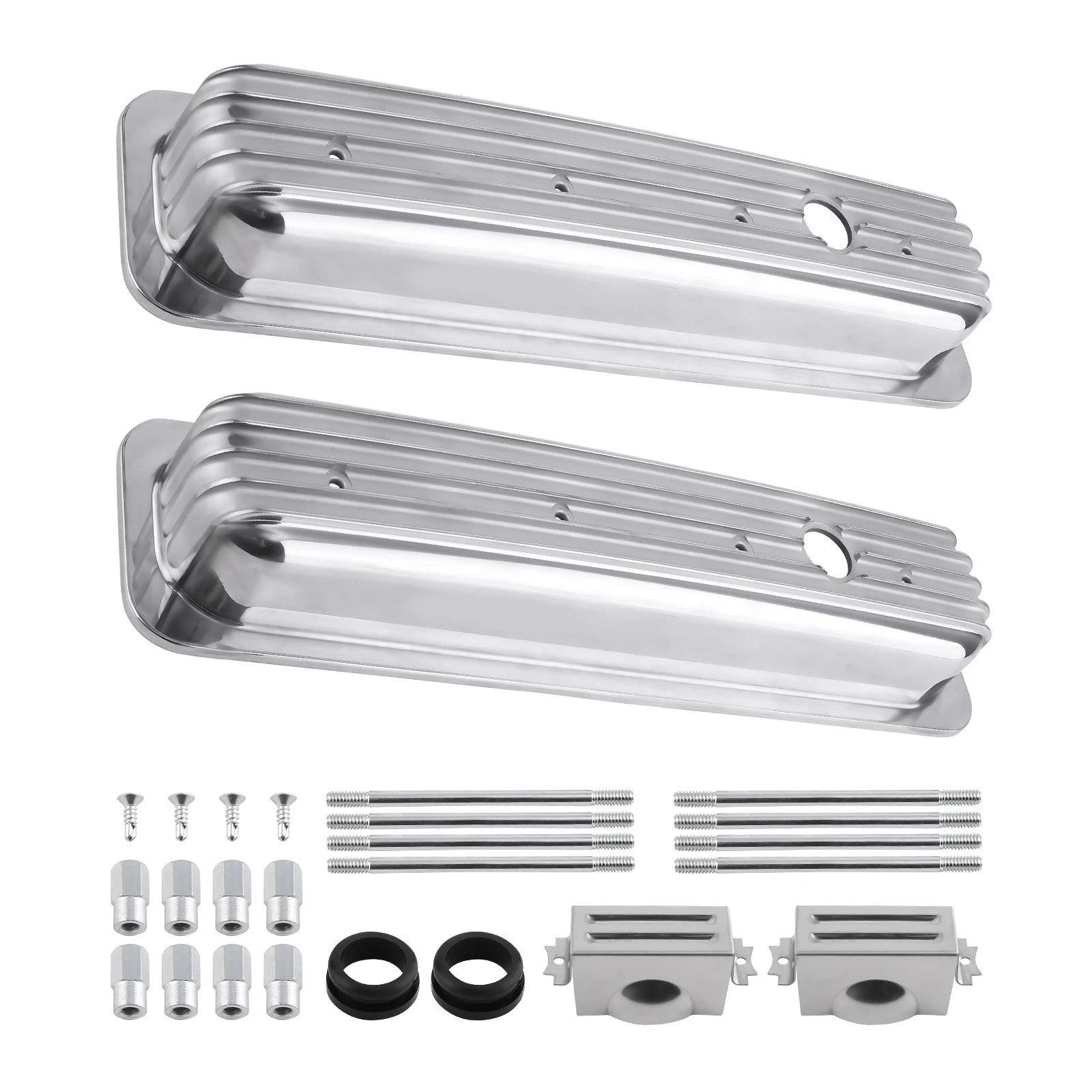 2X Fabricated Aluminum Valve Covers Center Bolt for SBC Small Block Chevy