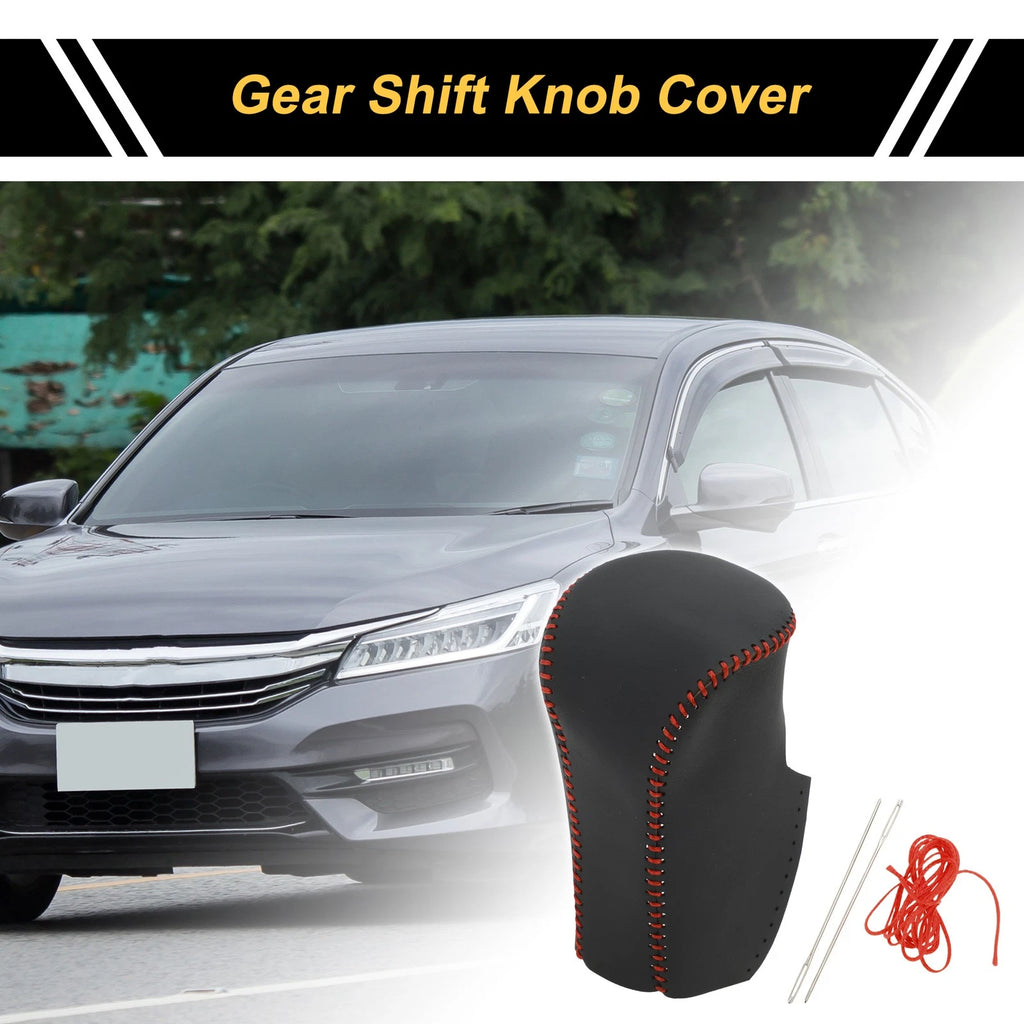 1 Pc Gear Shift Knob Cover for Honda Accord (2008–2012) Black Red Faux Leather