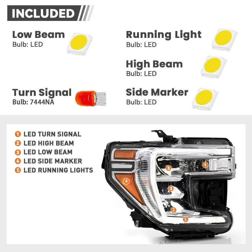 LED DRL Headlight w/Halogen Turn Signal for GMC Sierra 1500 (2019–2022)