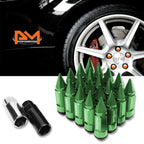 20Pc M12X1.5 Green JDM Cone Spiked Cap Wheel Lug Nuts + Extension 23mmx83mm