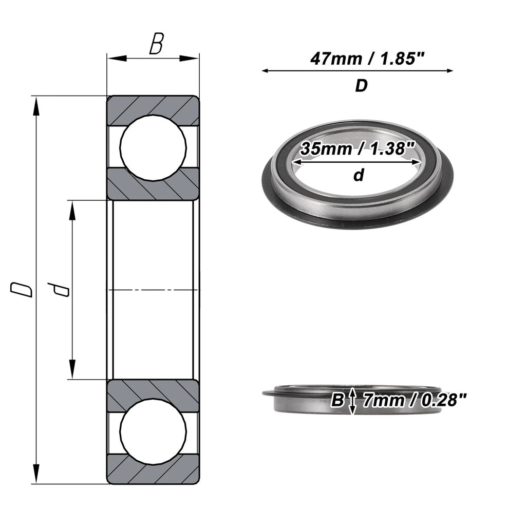 Deep Groove Ball Bearings 6807NR2RS for Scooter Skateboard (35x47x7mm)