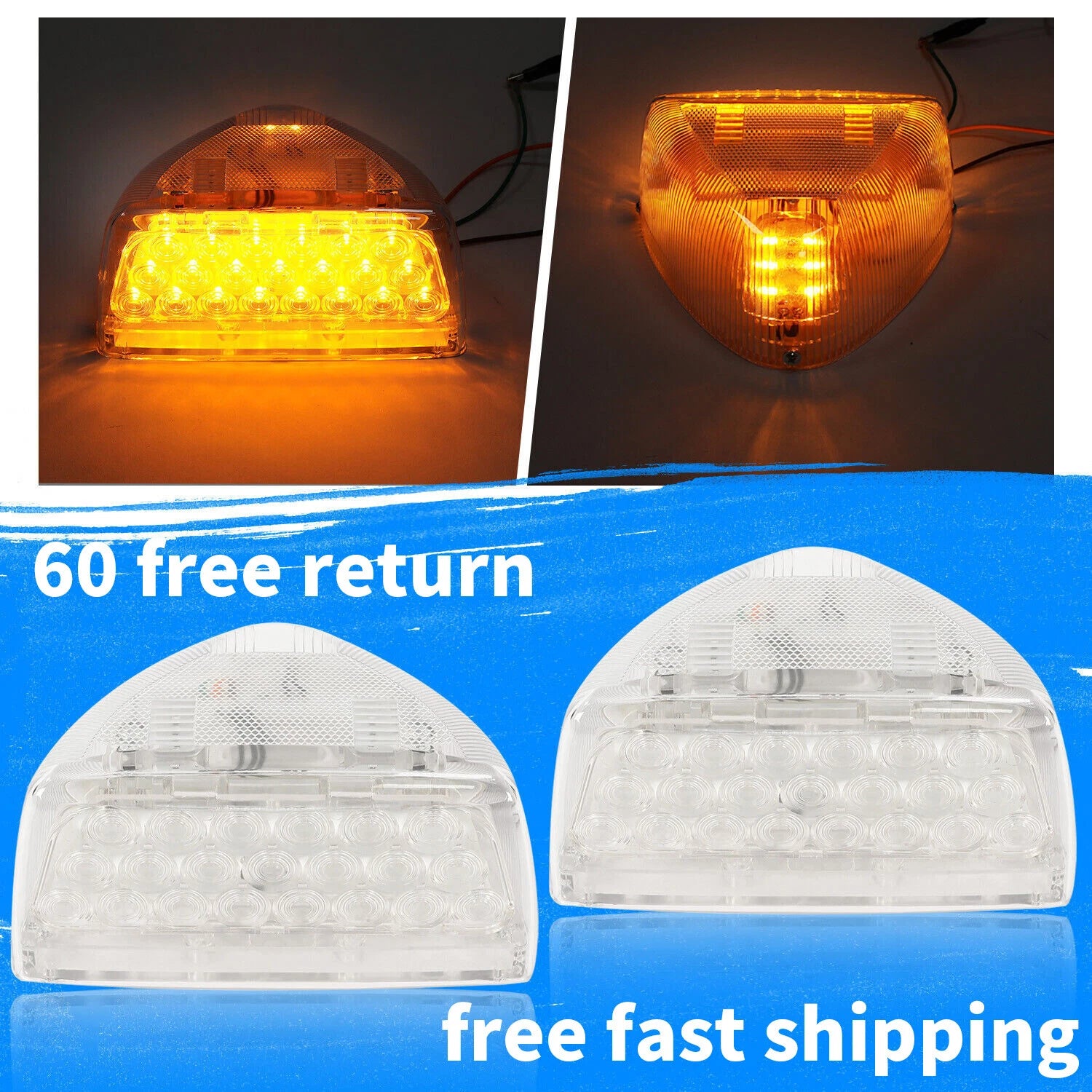 Pair of 31 LED Turn Signal Lights for Peterbilt 379 359 (LED, Amber/Clear)
