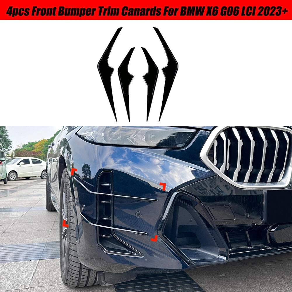4Pcs Gloss Black Front Bumper Side Fender Splitter Fin for BMW X6 (2023–2023)