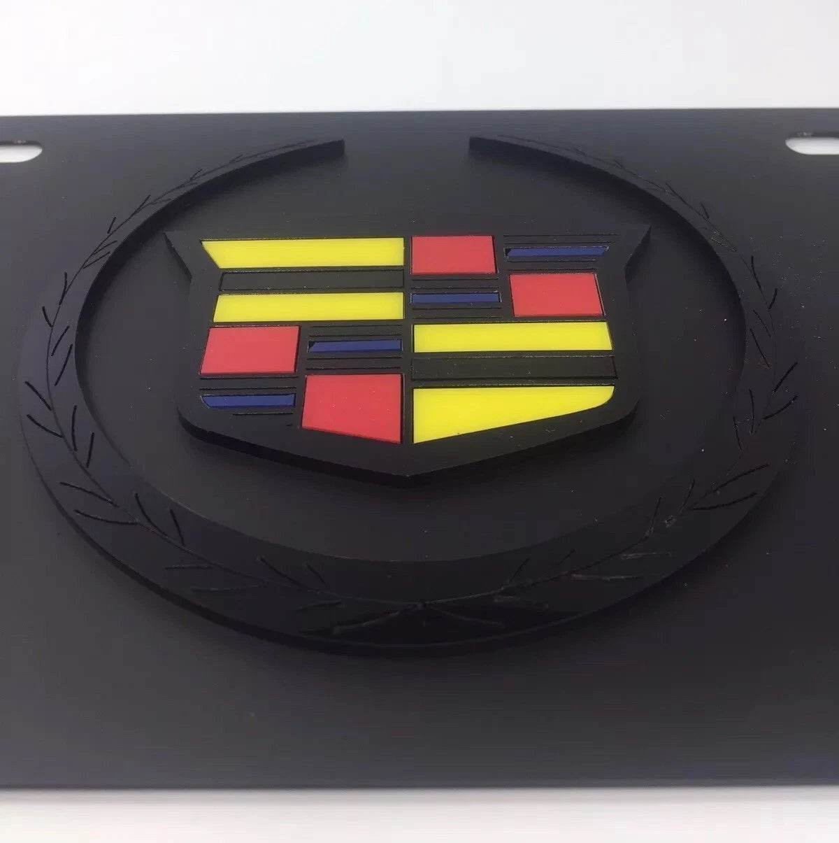 Cadillac Vanity License Plate Black With Hood Emblem Crest for CTS (2014–2019)