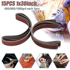15 Pcs 1x30" Aluminum Oxide Polishing Sander Belt Kit (600, 800, 1000 Grit)