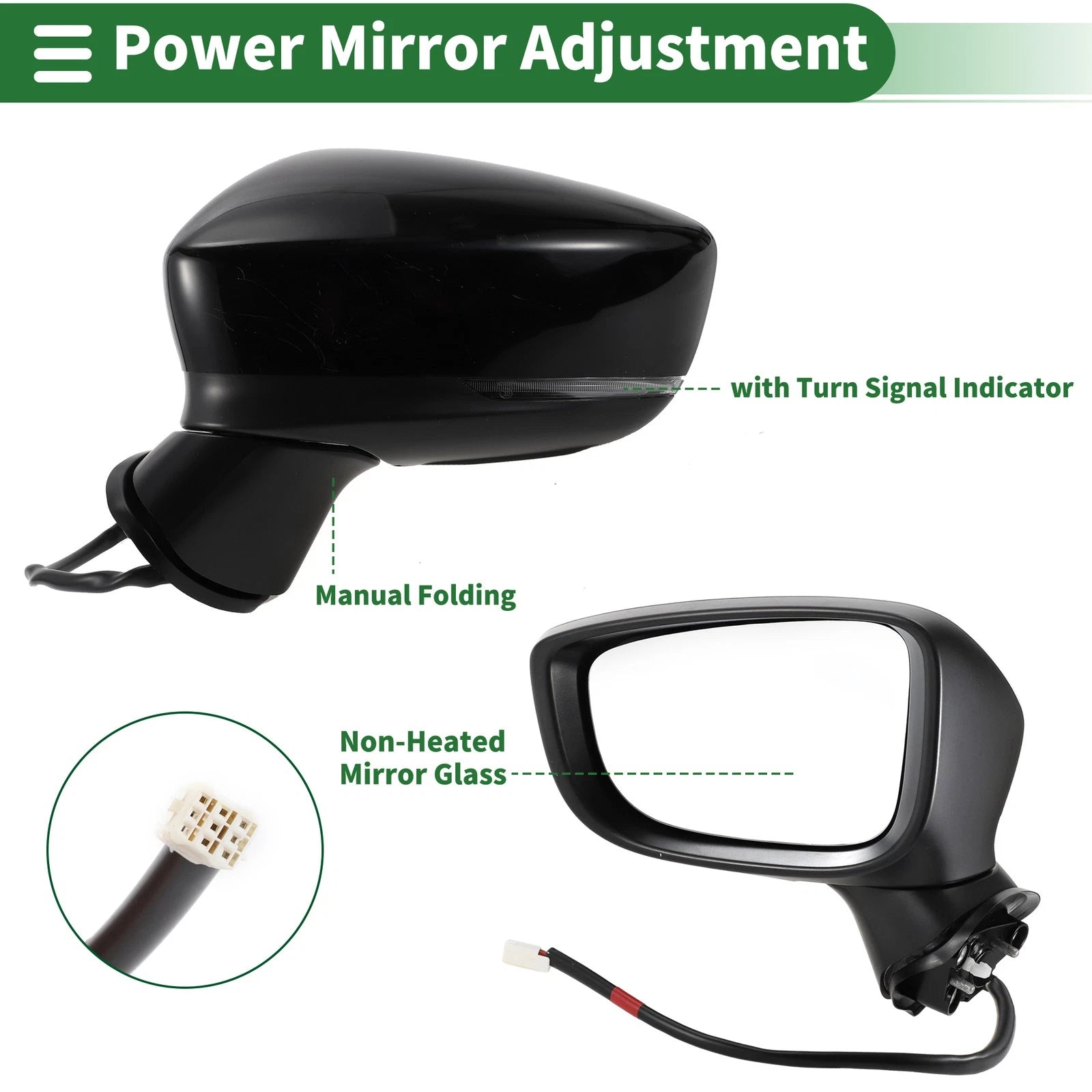 Left Side Door Mirror for Mazda 3 (2017–2018) Manual Folding Black