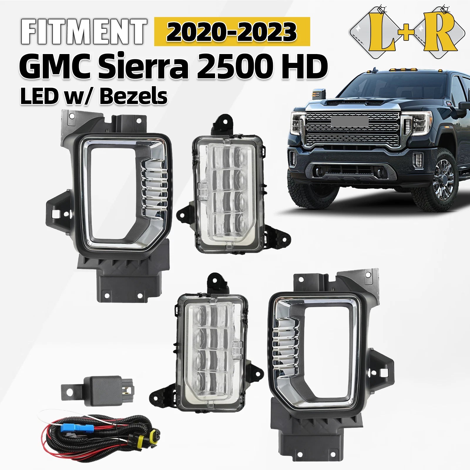 Set of 2 LED Fog Lights with Bezels for GMC Sierra 2500 HD (2020–2023)