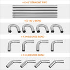 16-Pc Exhaust Pipe Kit for 2.0" OD (Straight, 45°, 90°, U-Bend)