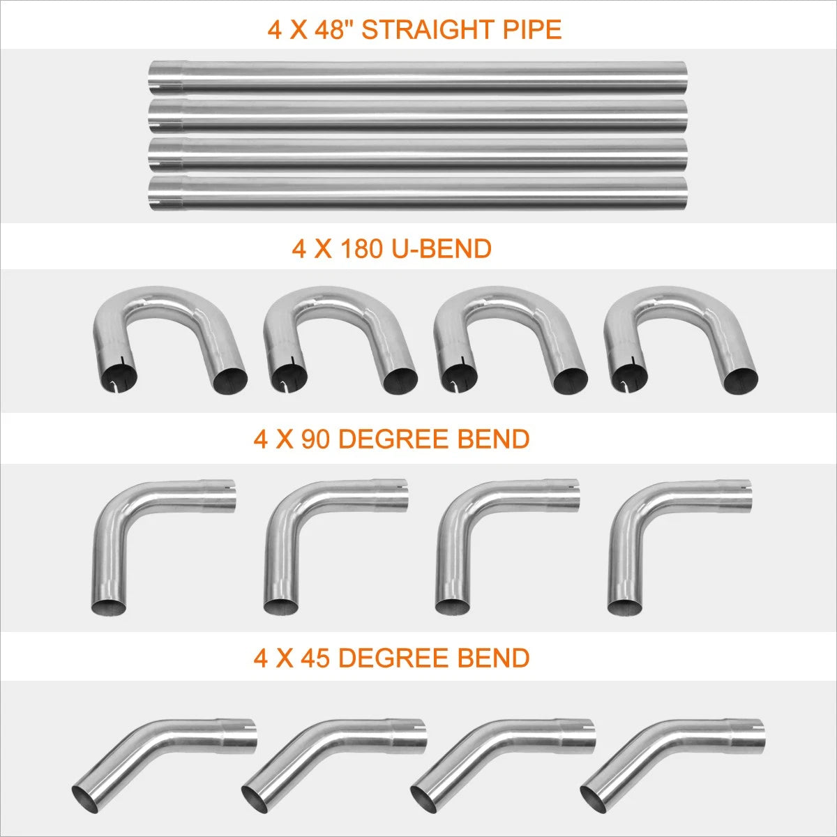 16-Pc Exhaust Pipe Kit for 2.0" OD (Straight, 45°, 90°, U-Bend)